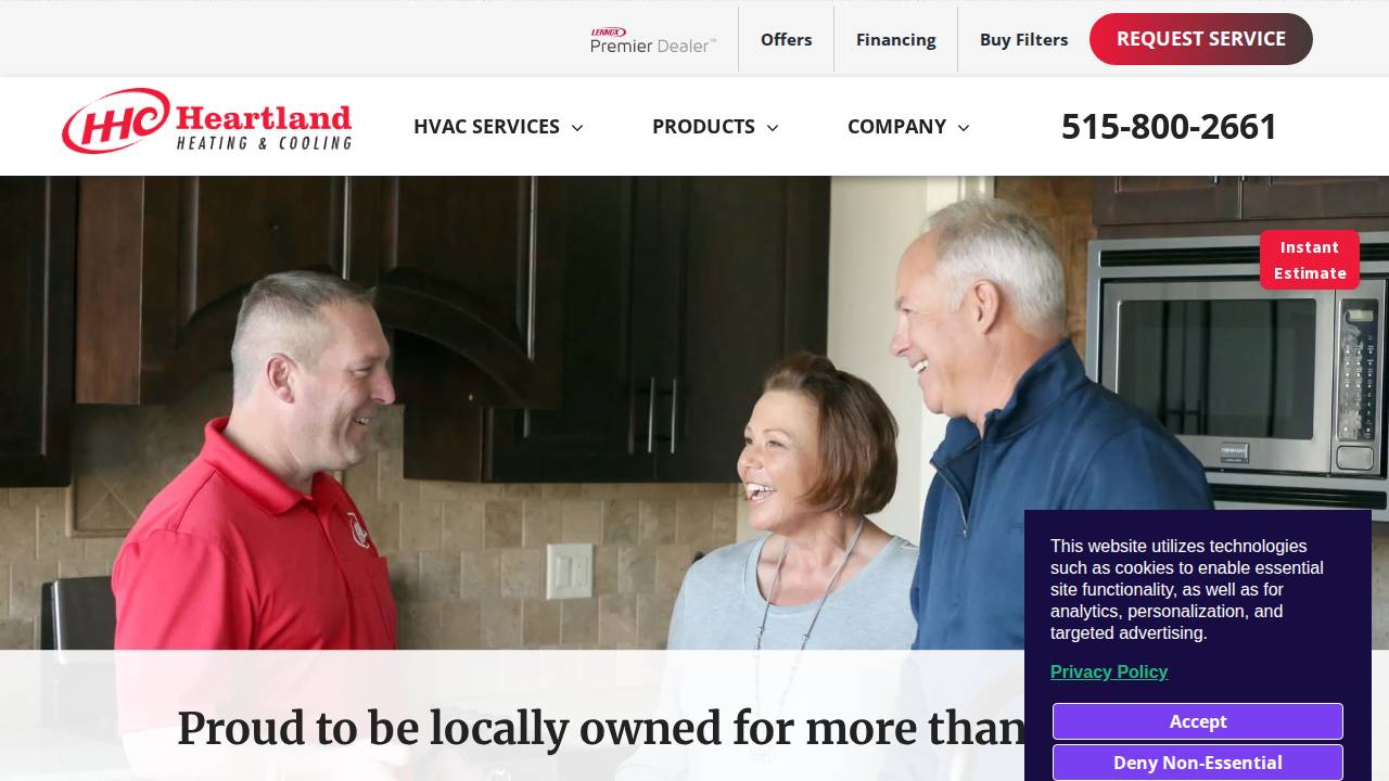 Heartland Heating & Cooling website screenshot