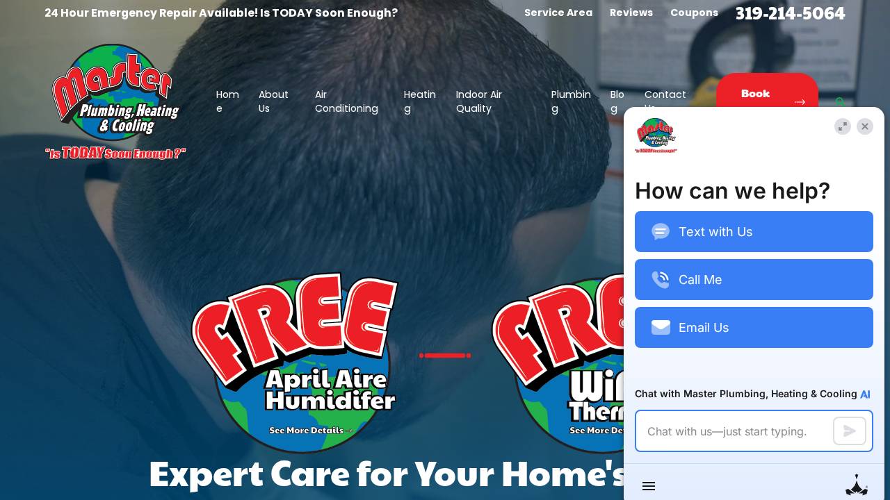 Master Plumbing, Heating & Cooling website screenshot