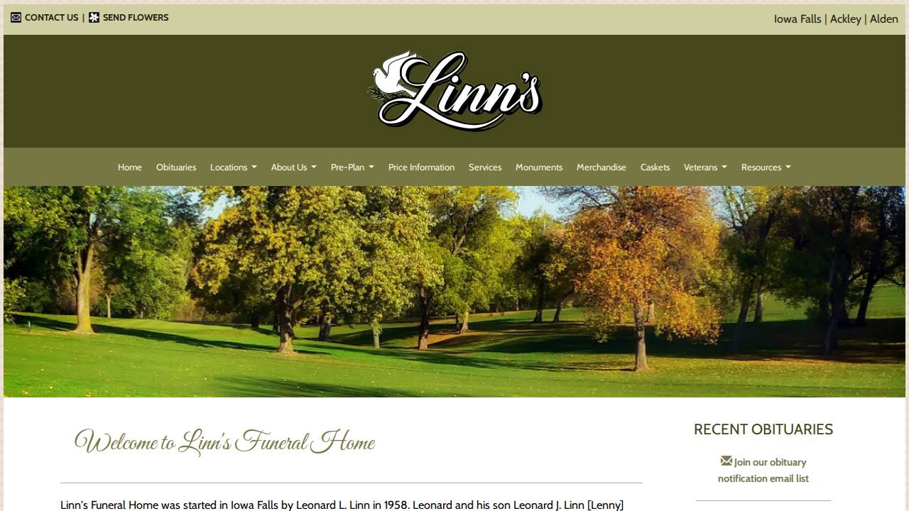 Central Iowa Funeral Services Ltd. website screenshot