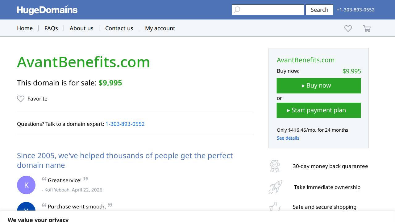 Avant Specialty Benefits, LLC website screenshot