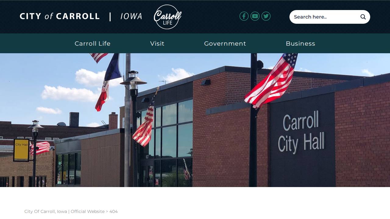 Carroll Family Aquatic Center website screenshot