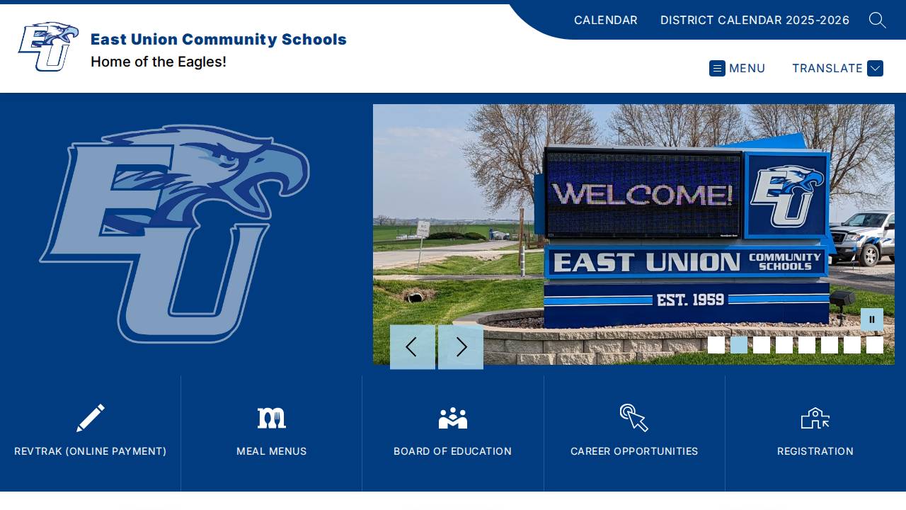 East Union Comm School District website screenshot