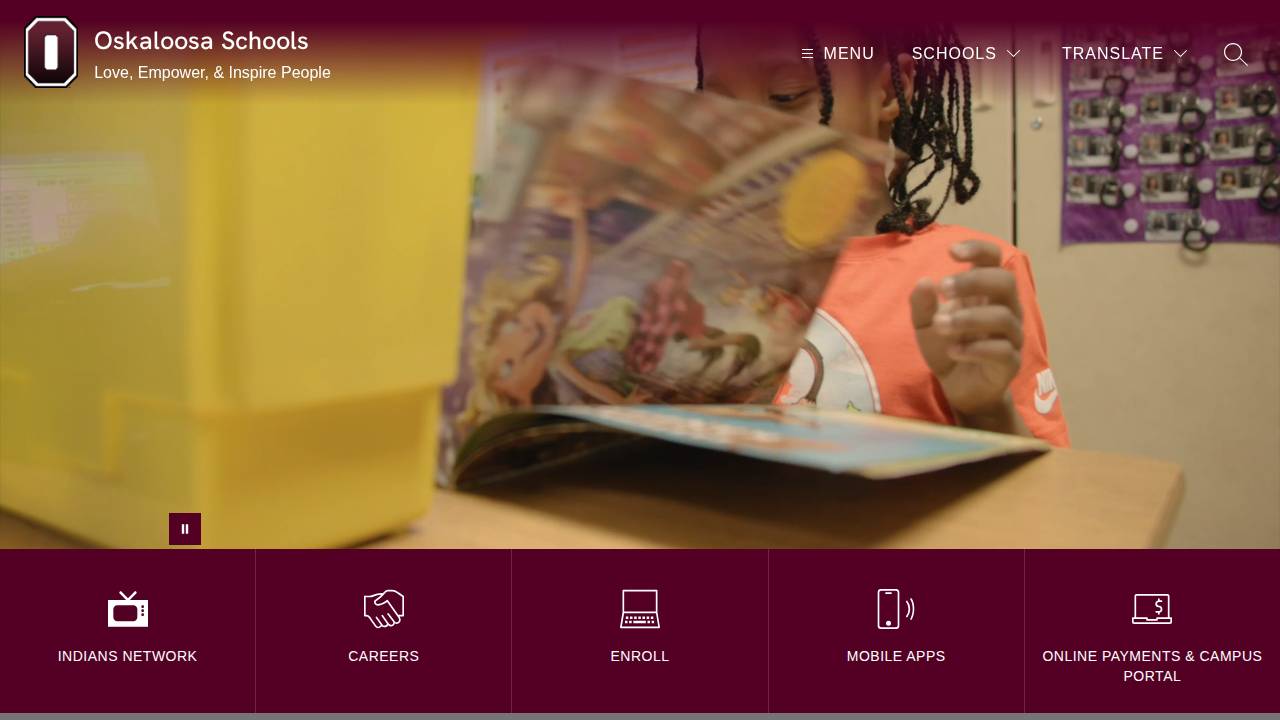 Oskaloosa Community School District website screenshot