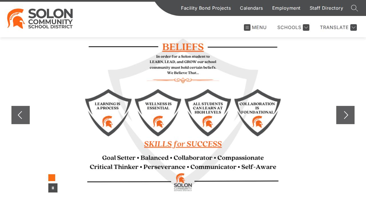 Solon Community School District website screenshot
