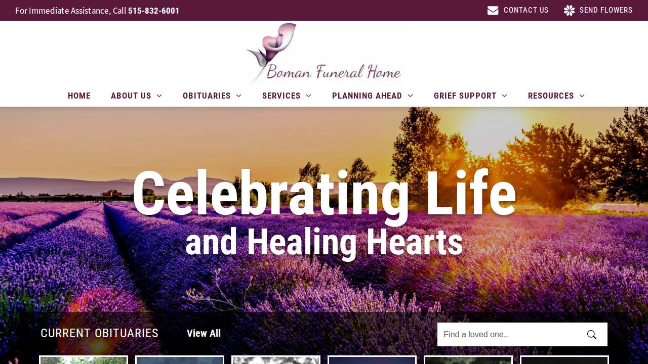 Boman Funeral Home Inc website screenshot