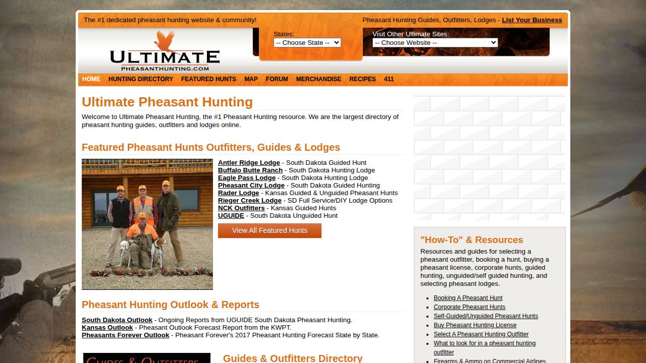 Smokin Barrels Pheasant Hunt website screenshot