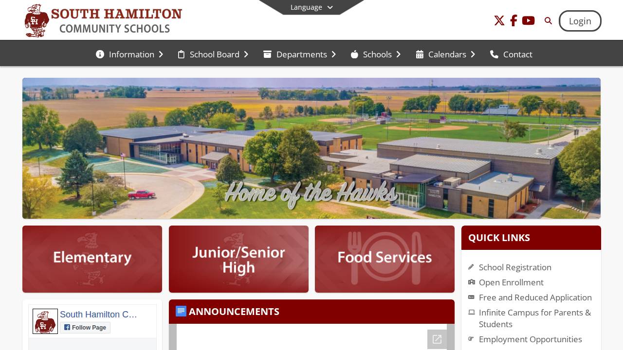 South Hamilton School District website screenshot