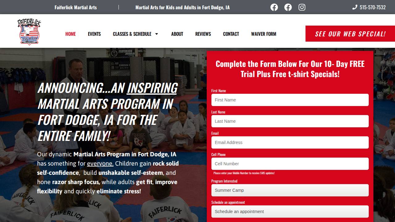 Faiferlick Taekwondo Martial website screenshot