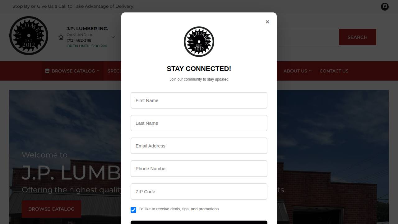 JP Lumber INC website screenshot