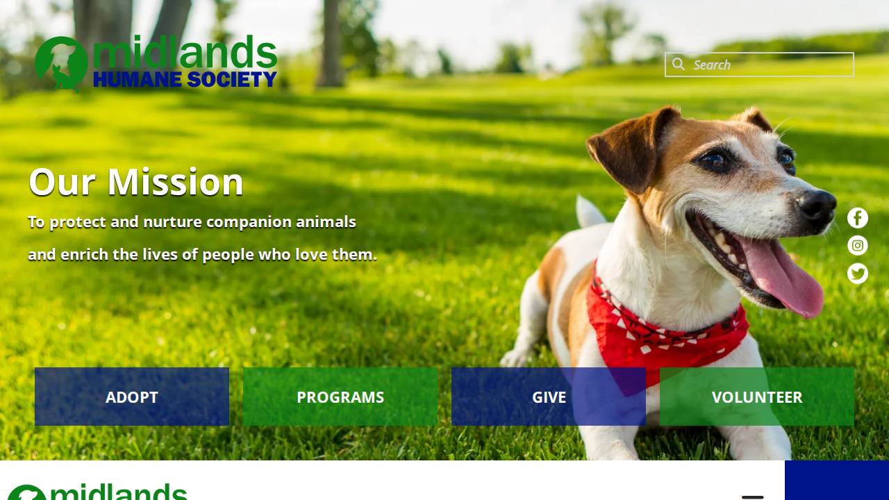Midlands Humane Society website screenshot