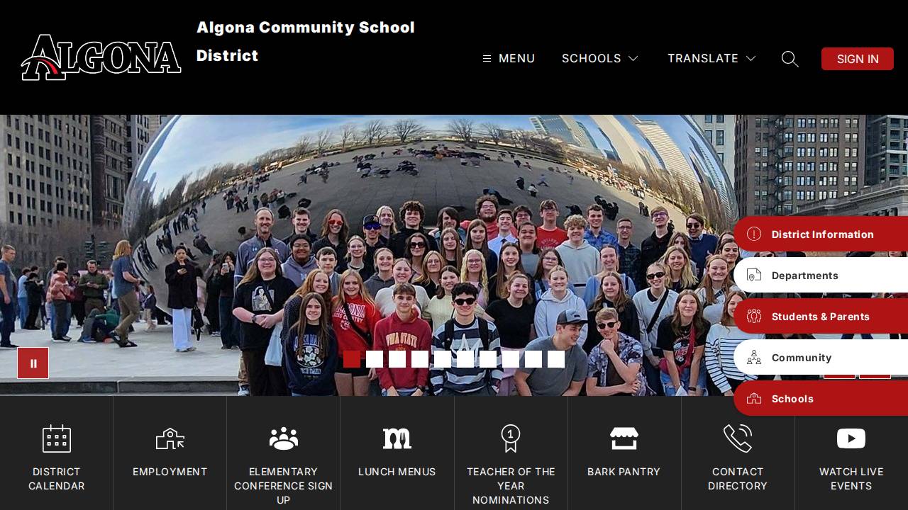 Algona Community School District website screenshot