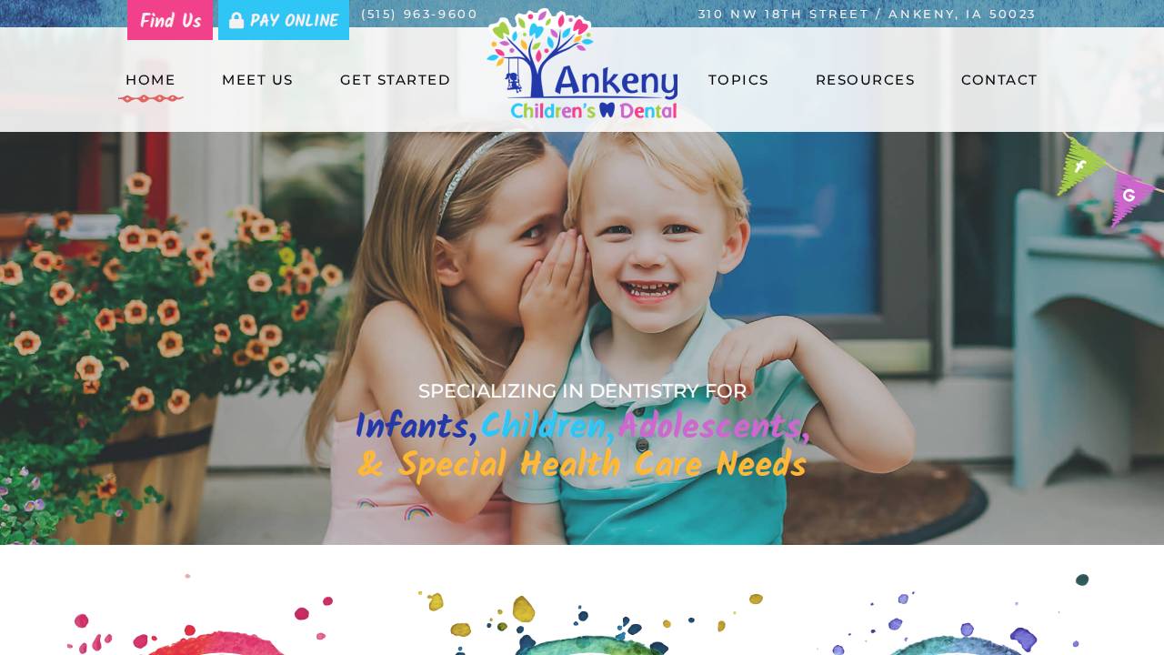 Ankeny Children's Dental PC website screenshot