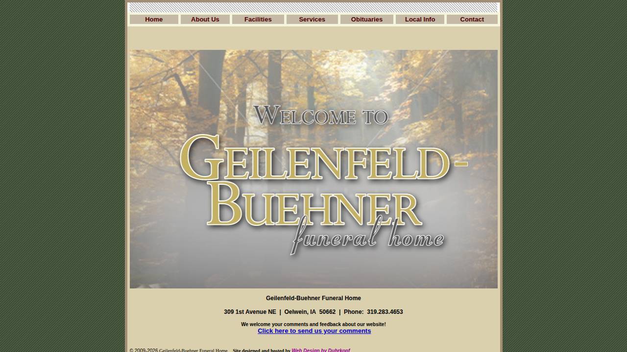 Geilenfeld Buehner Funeral Home website screenshot