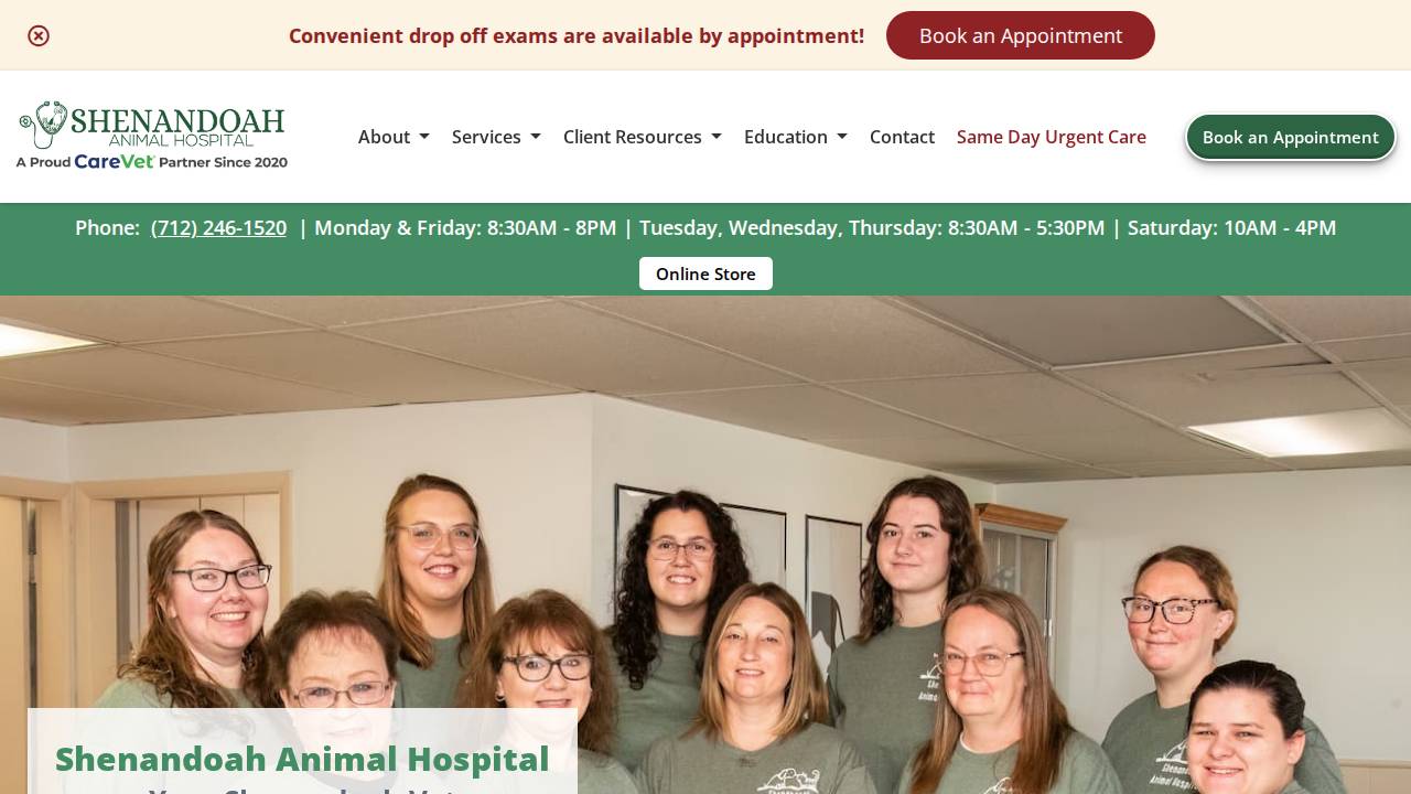 Carevet Iowa PC, Shenandoah Animal Hospital website screenshot
