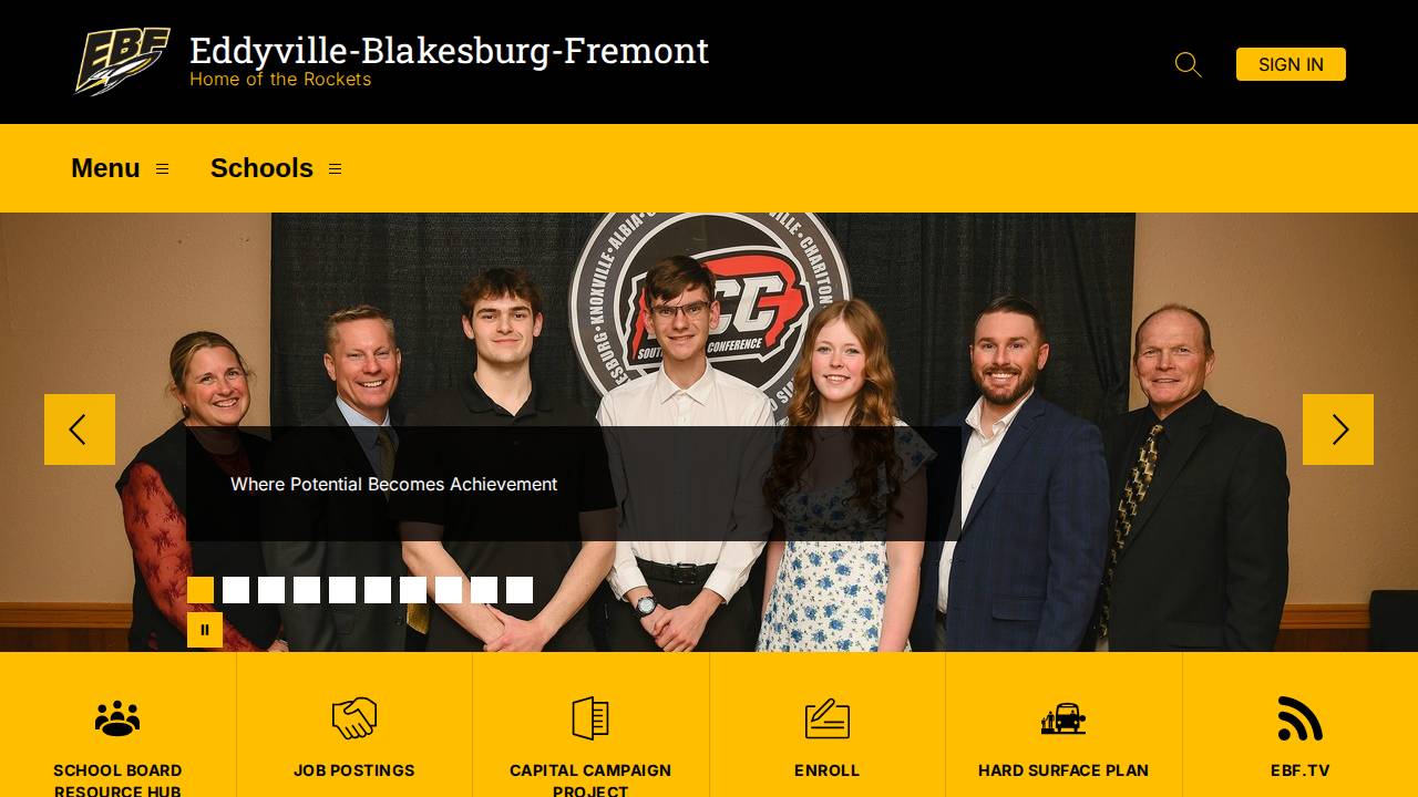 Eddyville Blakesburg Fremont Community School District website screenshot