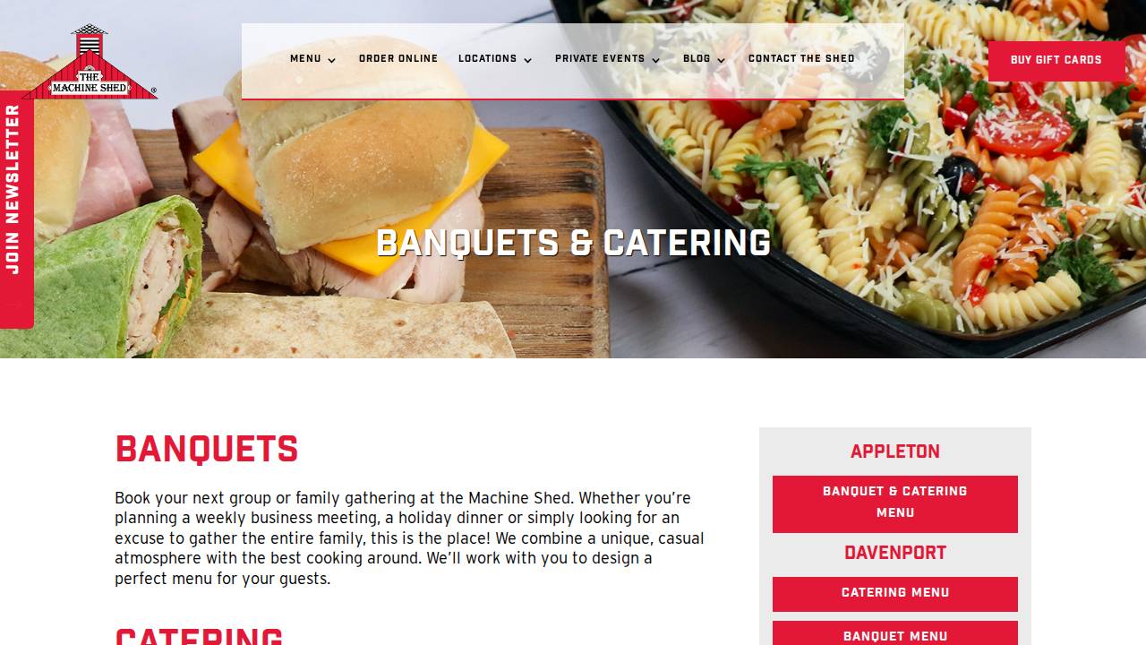 Machine Shed Restaurant Urbandale website screenshot