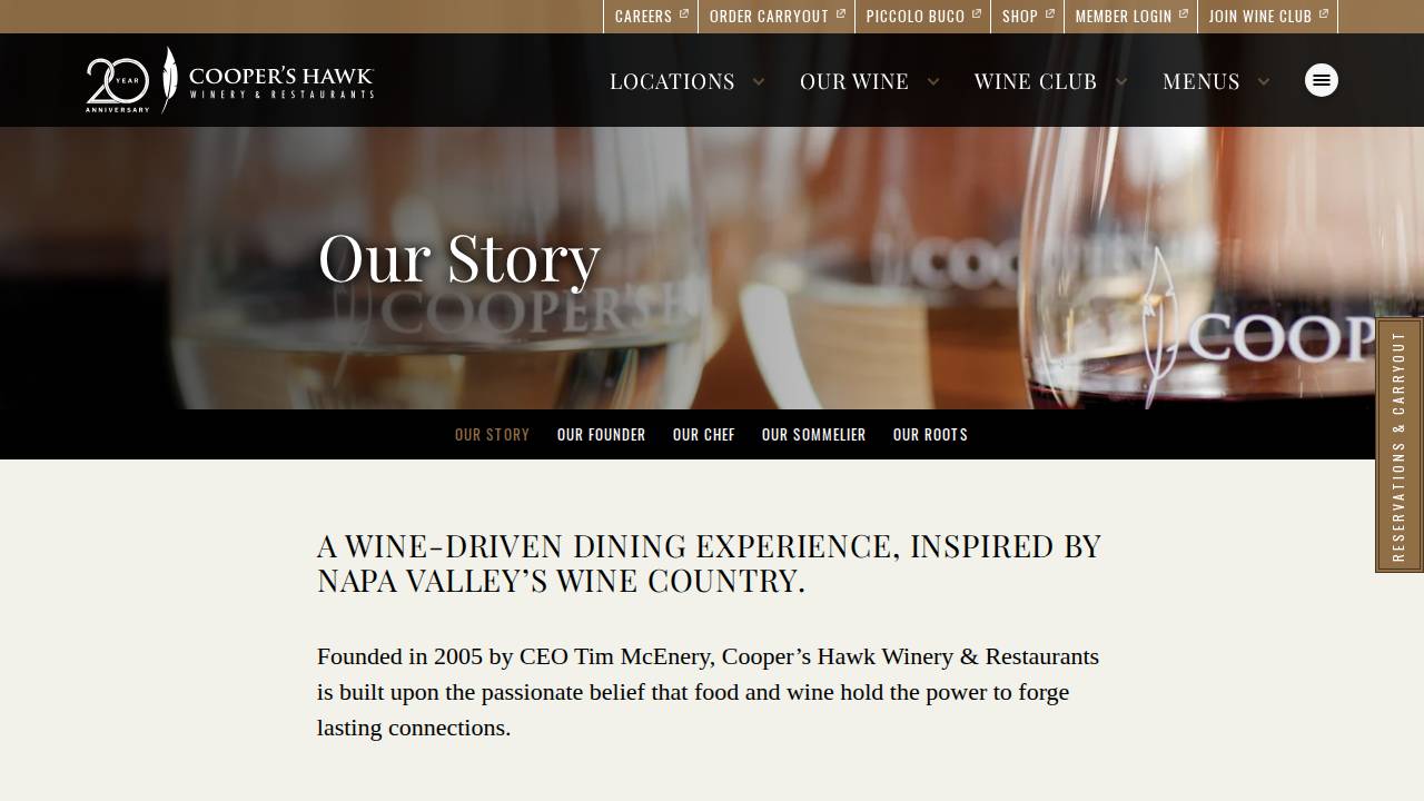 Cooper’s Hawk Winery & Restaurant website screenshot