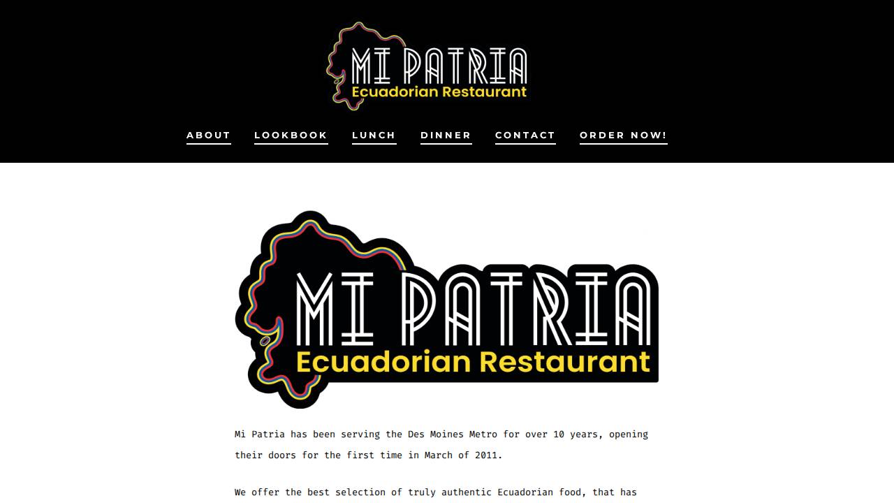 Mi Patria Ecuadorian Restaurant website screenshot