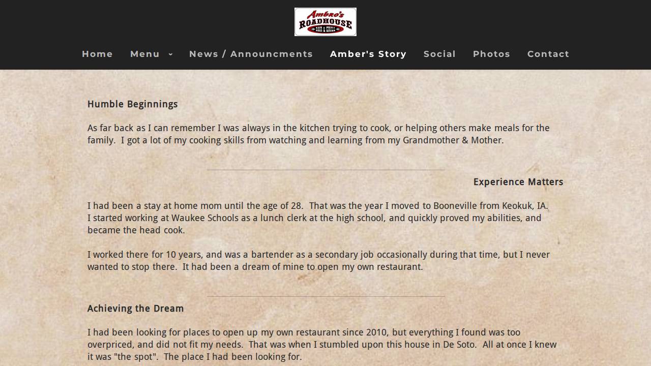 Ambro's Roadhouse website screenshot