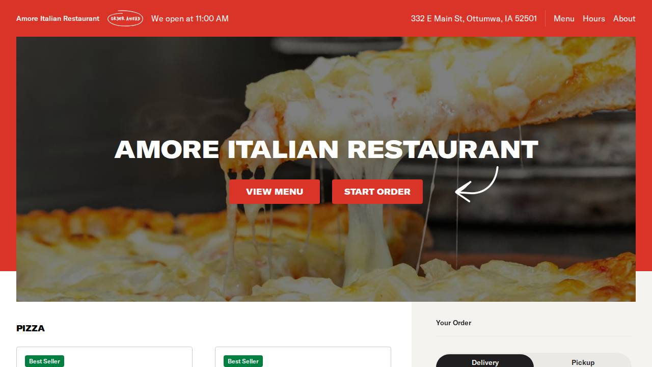 Amore Italian Restaurant website screenshot