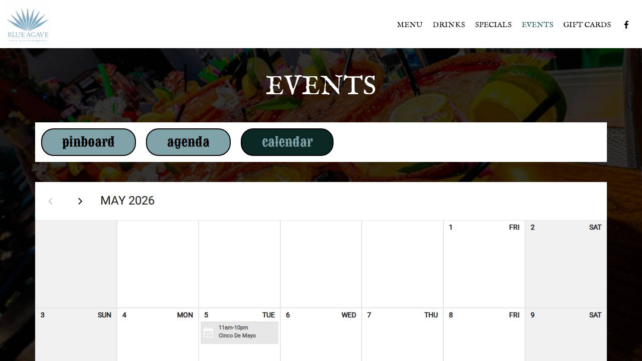 Blue Agave Street Tacos and Margaritas website screenshot