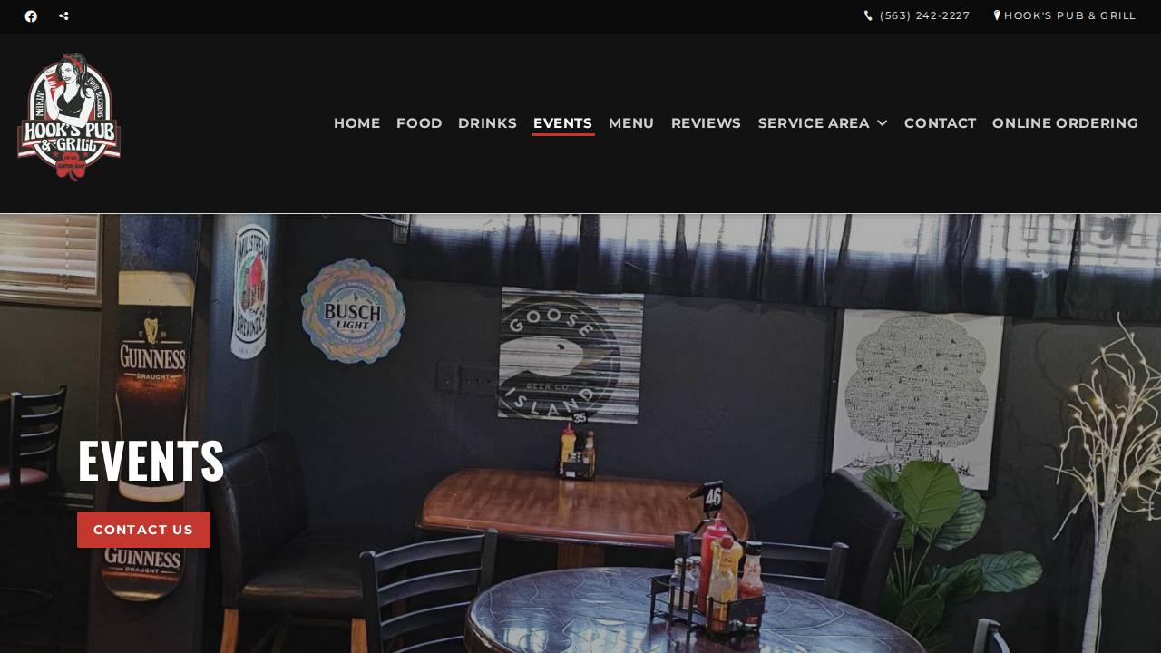 Hooks Pub & Grill website screenshot