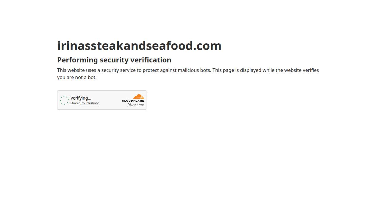 Irina's Steak & Seafood website screenshot