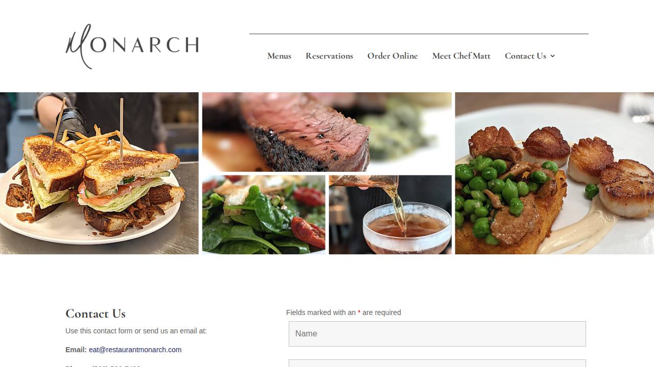 Monarch -Kitchen & Bar website screenshot