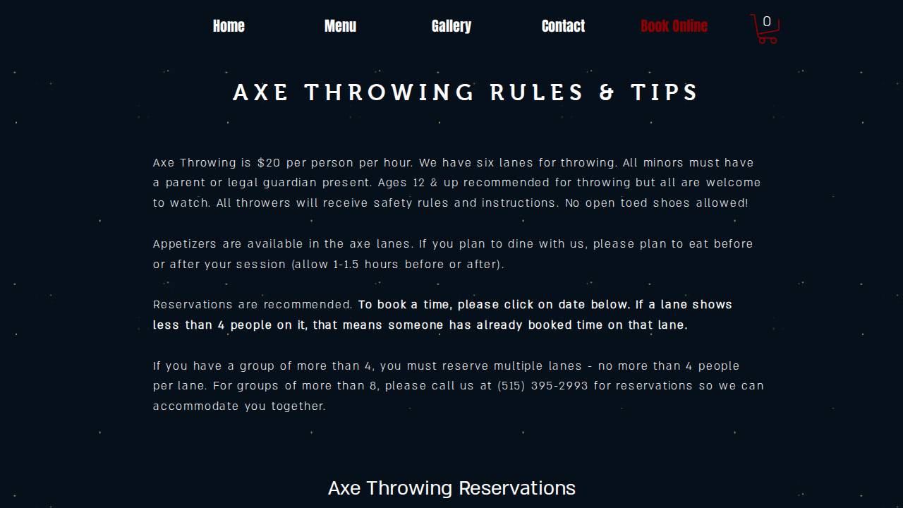 Algona Axe House website screenshot