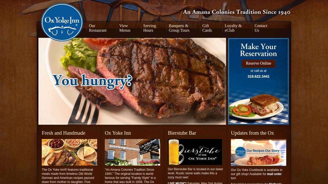 Ox Yoke Inn website screenshot