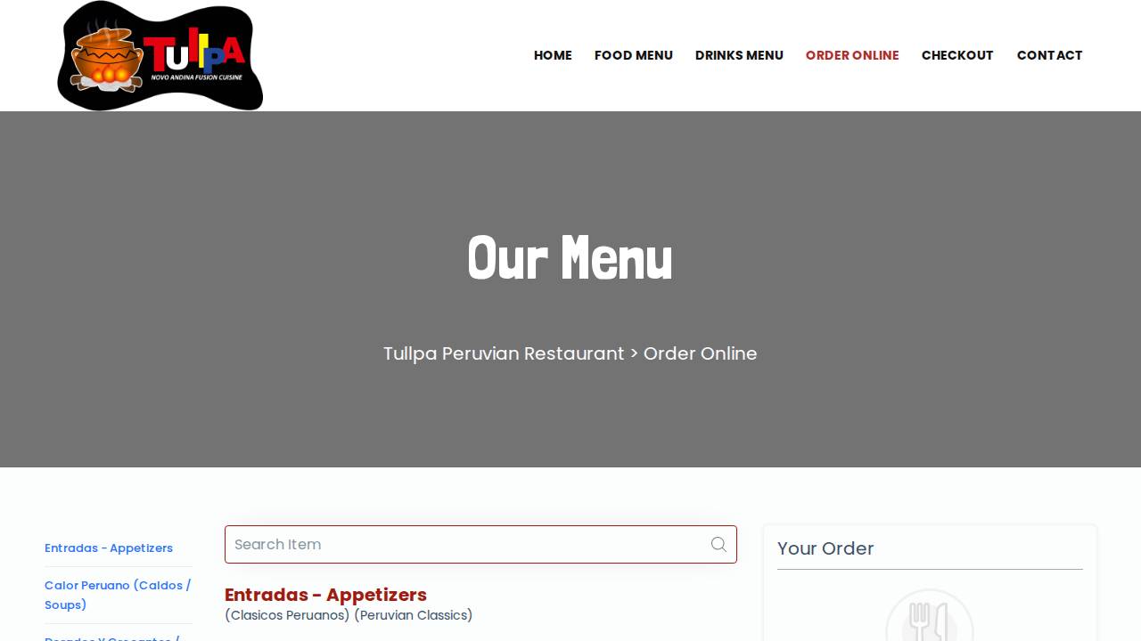 Tullpa Restaurant website screenshot