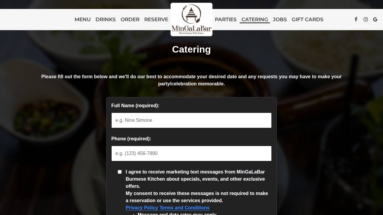 MinGaLaBar Burmese Kitchen website screenshot