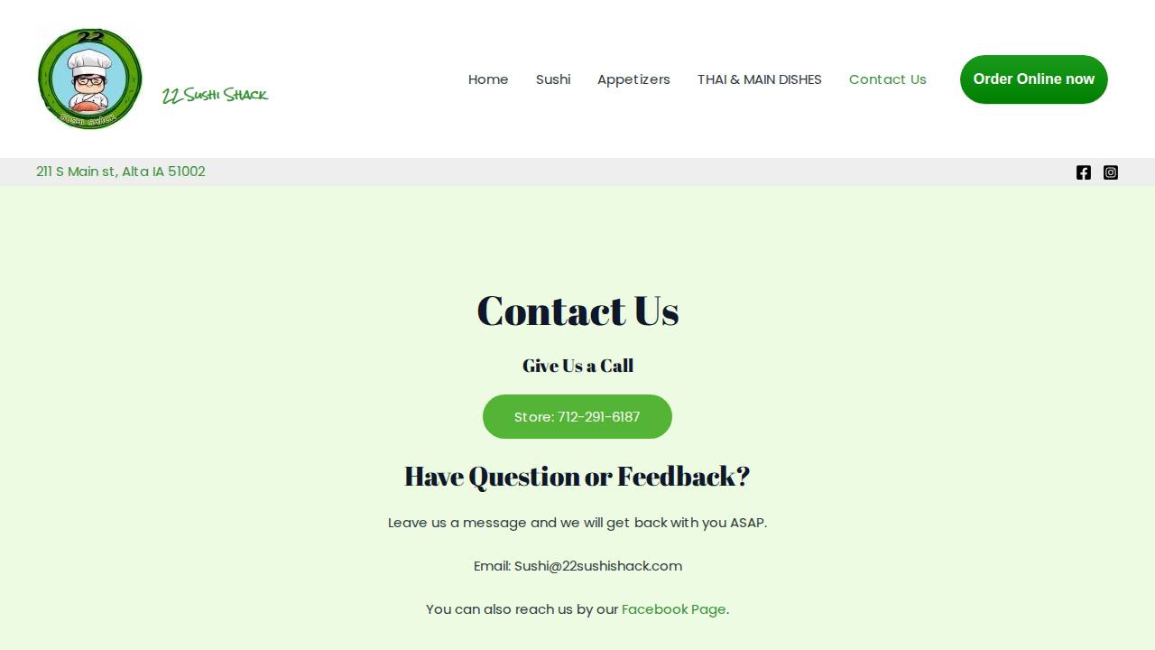 22 Sushi Shack website screenshot