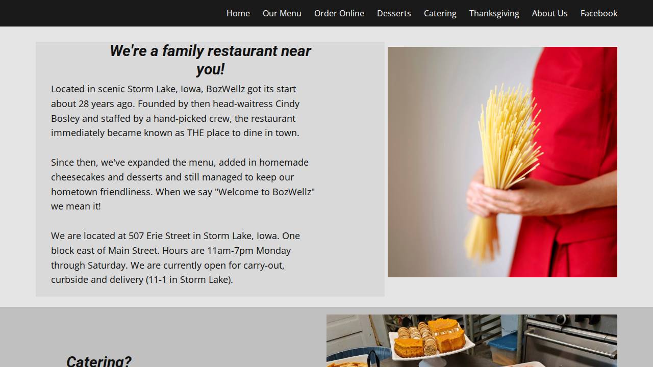 BozWellz Pub and Eaterie website screenshot