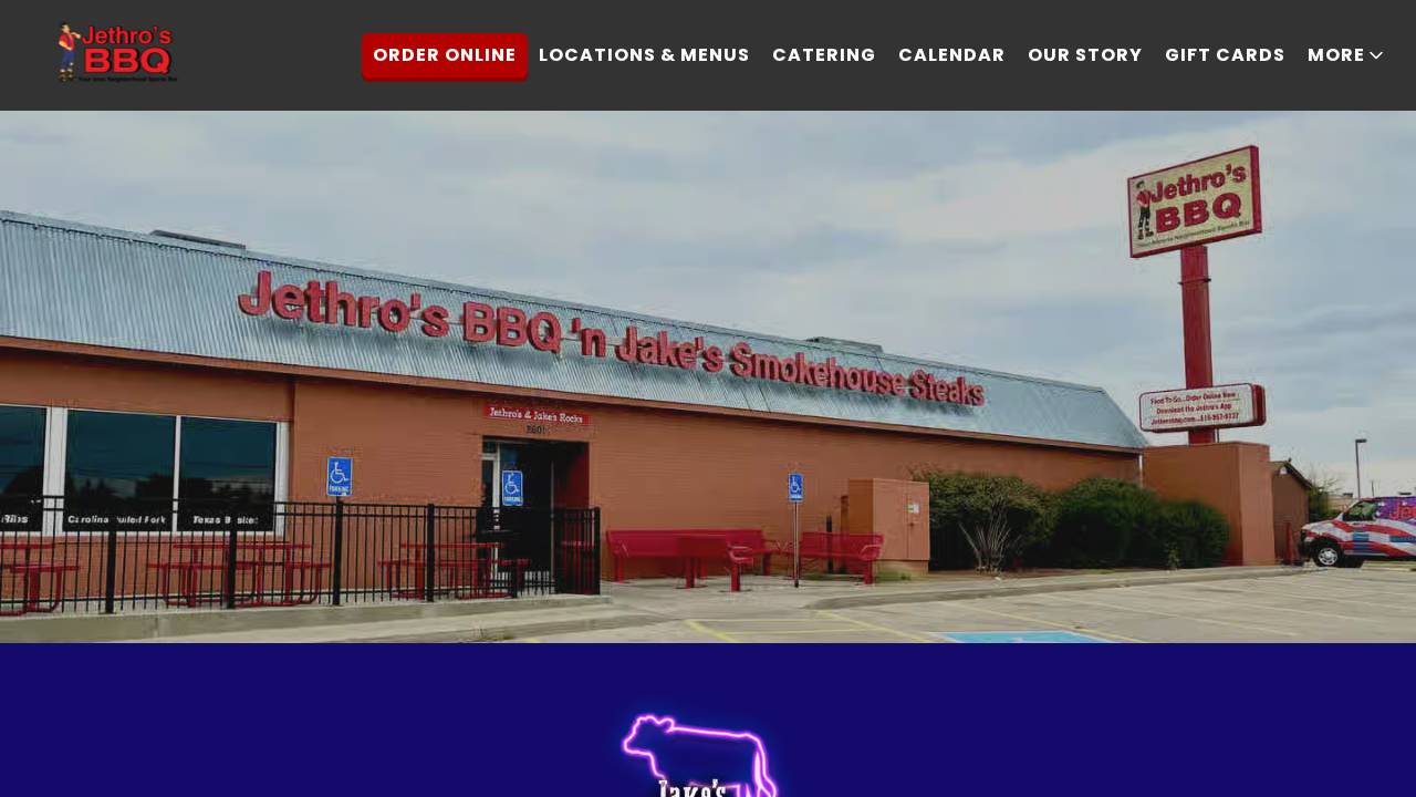 Jethro's BBQ website screenshot