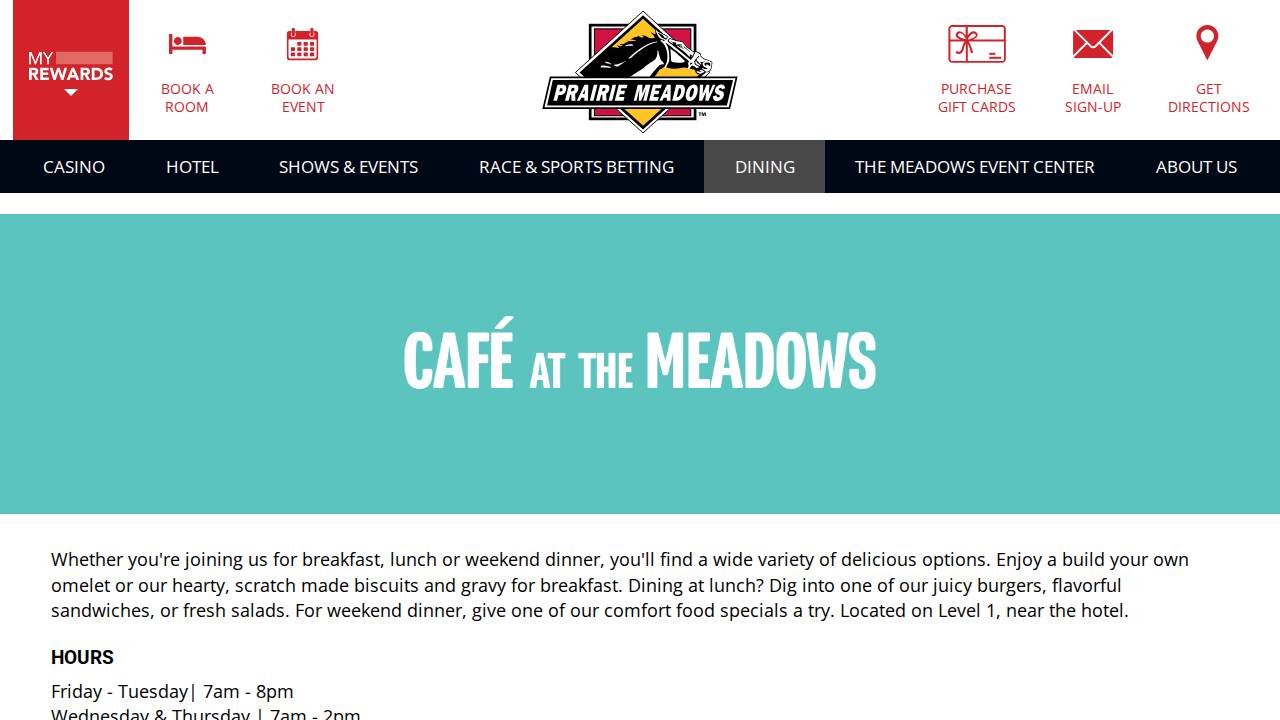Cafe at the Meadows website screenshot