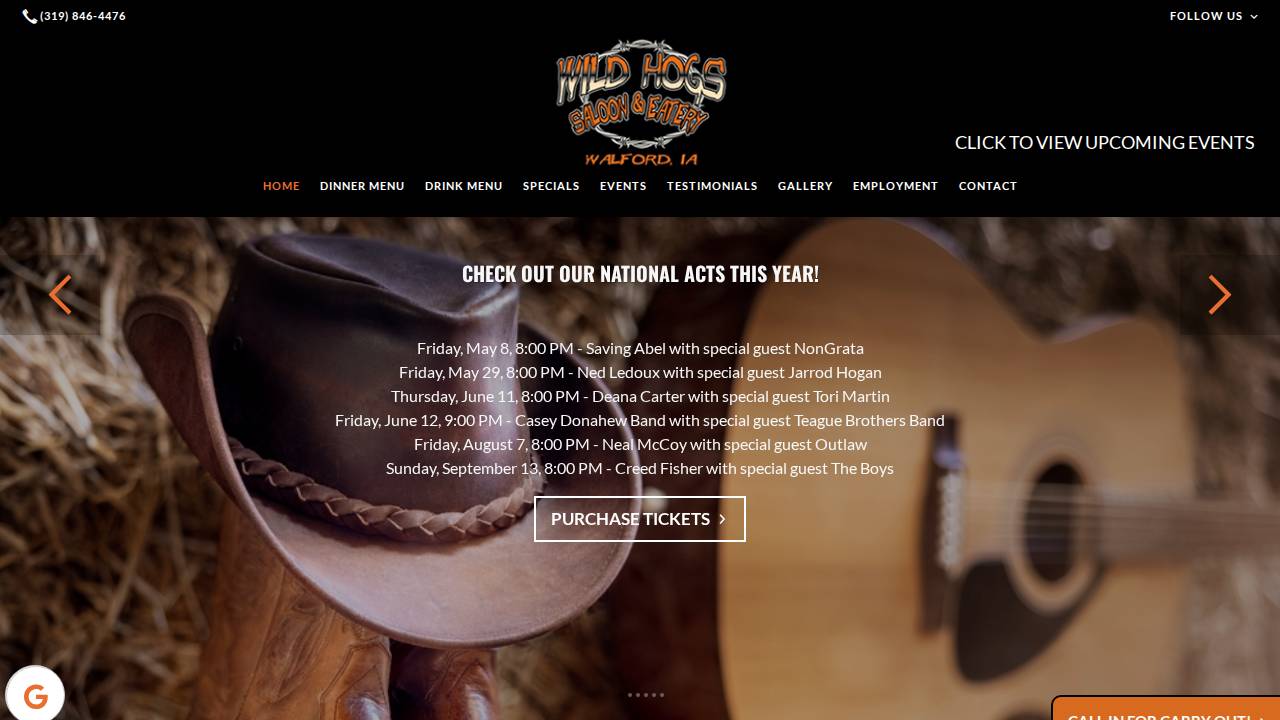 Wild Hogs Saloon & Eatery website screenshot