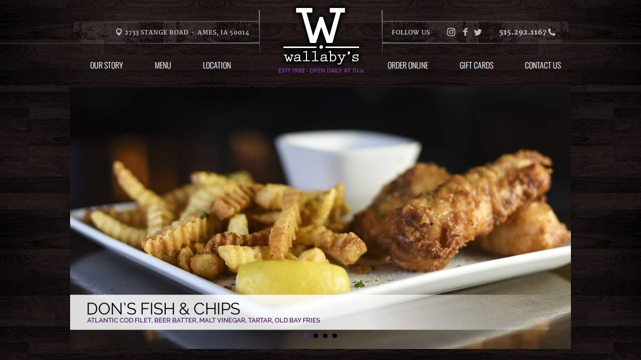 Wallaby's Bar and Grille website screenshot
