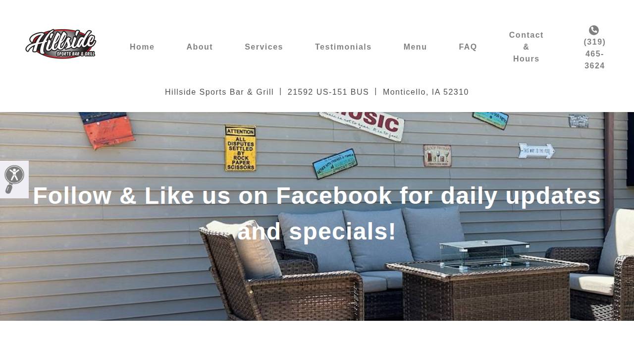 Hillside Sports Bar & Grill website screenshot
