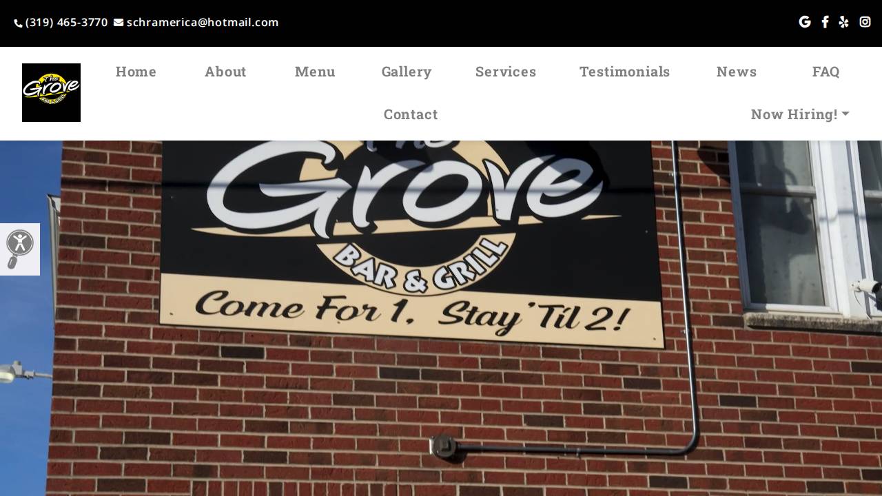 The Grove Bar & Grill website screenshot