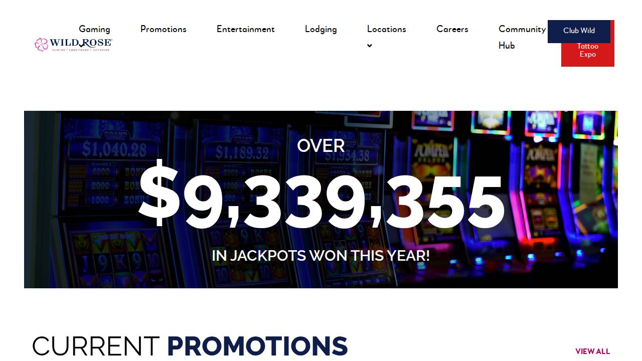 Wild Rose Casino & Hotel Clinton website screenshot