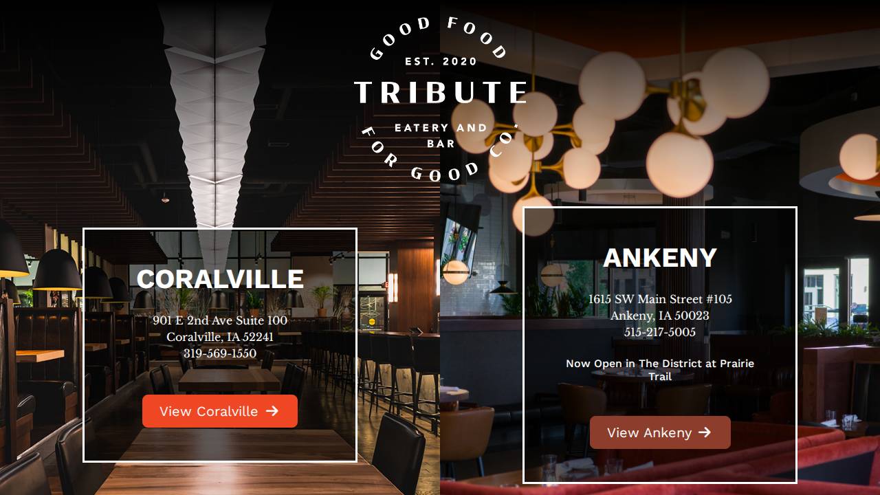 Tribute Eatery & Bar website screenshot