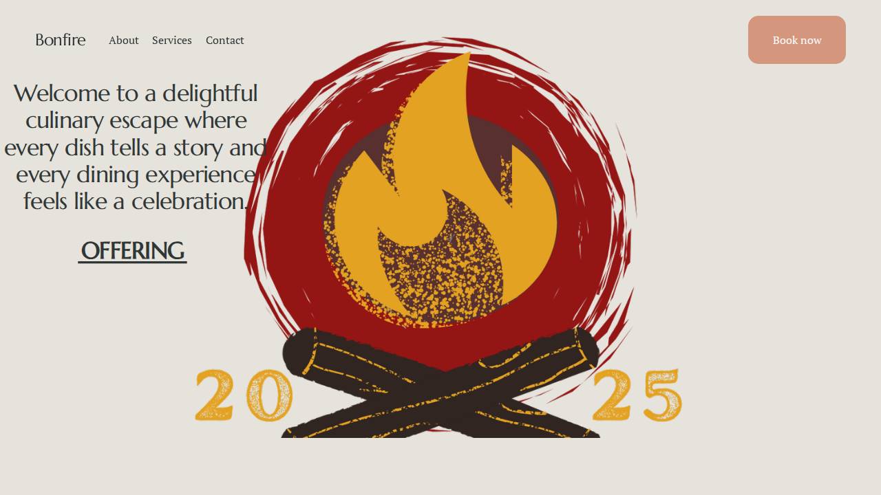 Bonfire Restaurant & Bar website screenshot