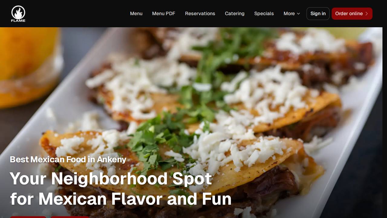 Flame Cantina website screenshot