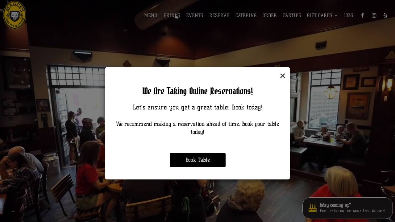 Magee’s Irish Pub & Eatery website screenshot