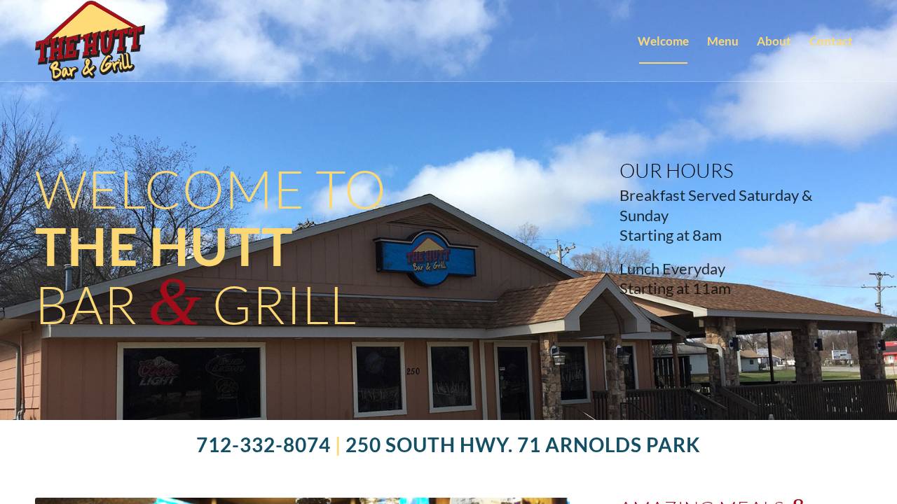 The Hutt Bar & Grill website screenshot