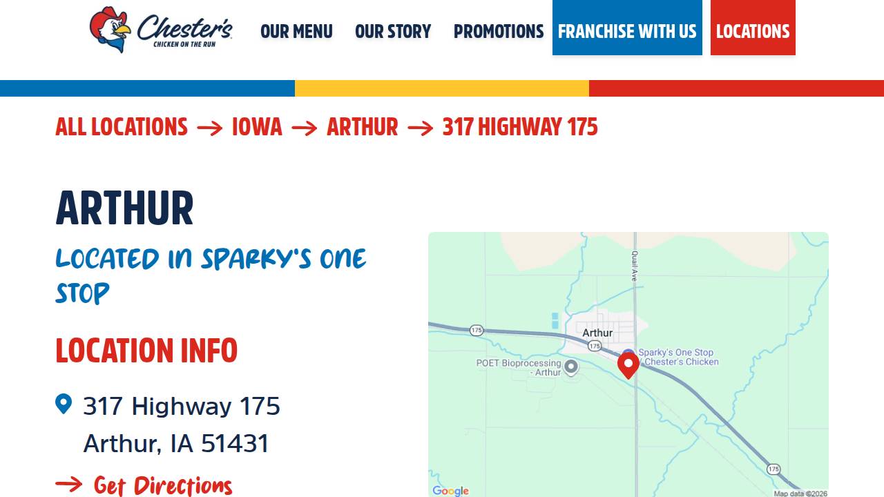 Chester's Chicken website screenshot