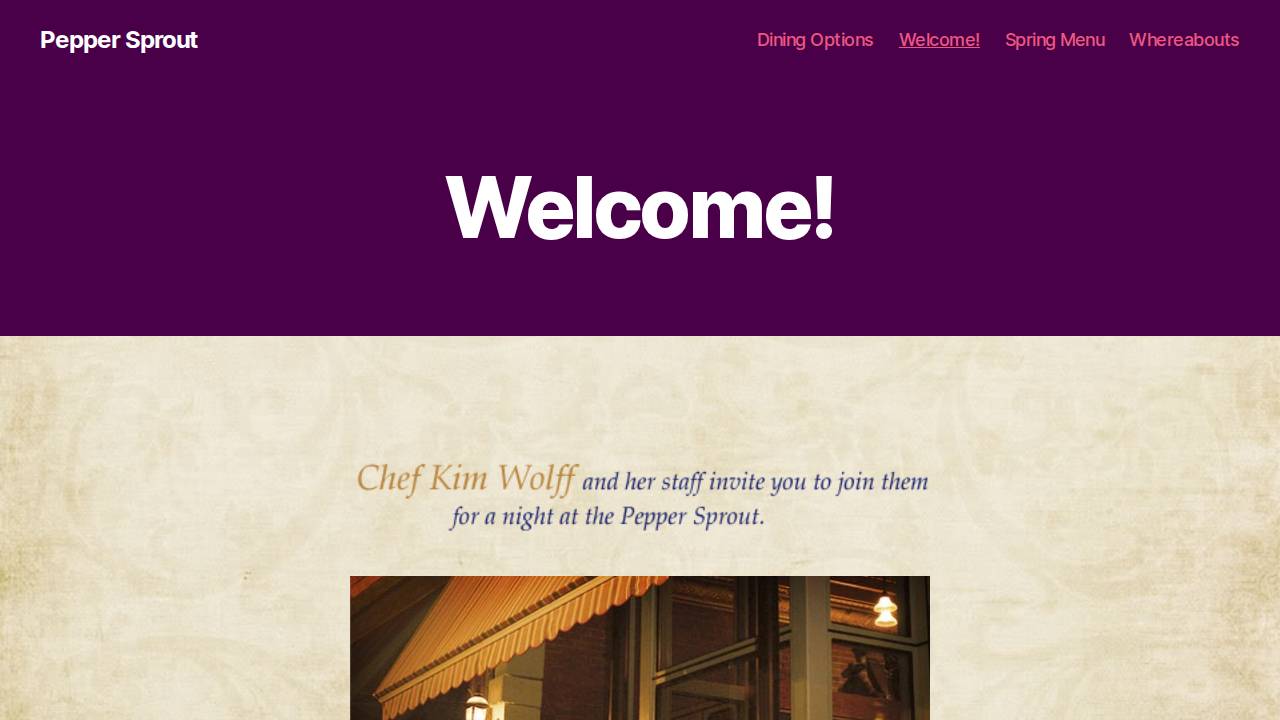 Pepper Sprout Midwest Cuisine website screenshot