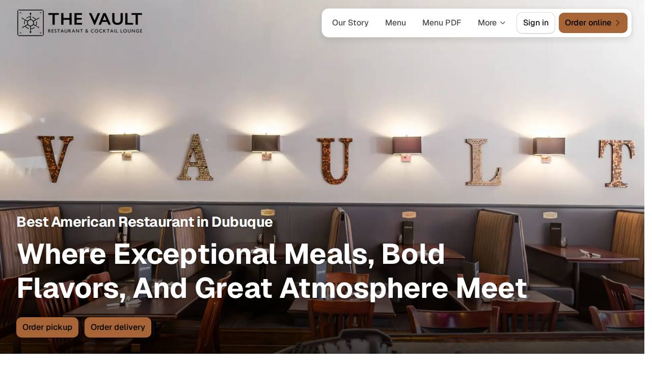 The Vault Restaurant & Cocktail Lounge website screenshot