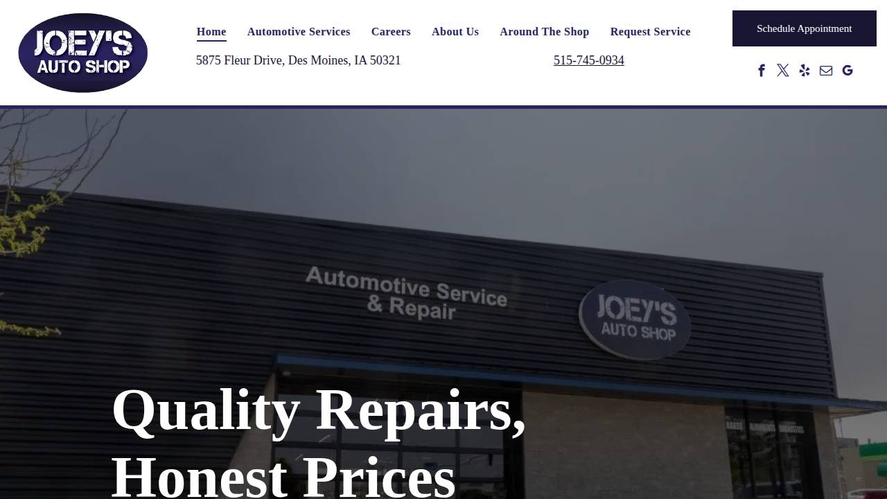 Joey's Auto Shop website screenshot